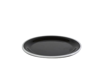Set of 6 vintage black/white rim plates, 20cm melamine, stylish, durable, dishwasher safe, ideal for any dining occasion.