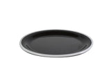 Elegant set of 6 vintage black/white rim melamine plates, 25cm, mimicking porcelain for stylish indoor and outdoor dining.