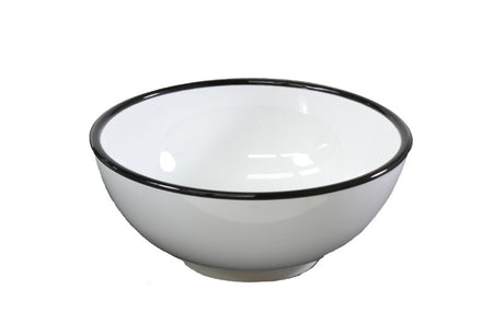 Set of 6 Jab Vintage white bowls with black rim, 15cm, durable melamine, stylish for any dining occasion.
