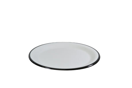 Jab Vintage Plate 25cm with black rim, elegant melamine design, scratch-resistant, perfect for versatile dining occasions.