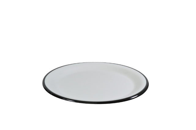 Jab Vintage Plate 25cm with black rim, elegant melamine design, scratch-resistant, perfect for versatile dining occasions.