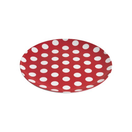 Set of 6 vibrant red melamine plates with white dots, ideal for stylish dining and durable for everyday use.