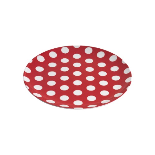 Set of 6 vibrant red melamine plates with white dots, ideal for stylish dining and durable for everyday use.