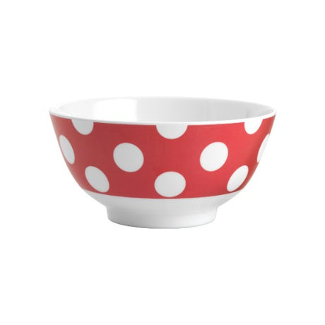 Set of 6 red melamine bowls with white dots, stylish and durable for everyday and special events, 15cm size.