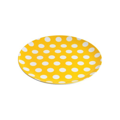 Set of 6 Jab melamine bowls with white dots on yellow, durable, dishwasher safe, ideal for casual and elegant dining.