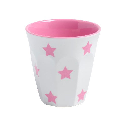 Set of 6 pink star melamine tumblers, durable, scratch-resistant, ideal for hot and cold beverages, dishwasher safe.