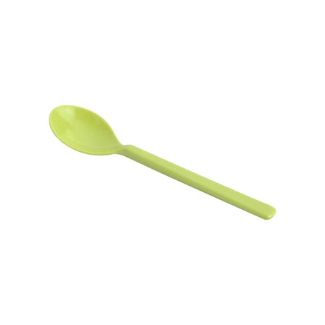 Vibrant lime melamine gelato spoons, 20cm, set of 12; durable, dishwasher safe, perfect for serving desserts.