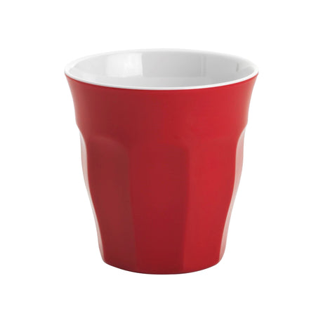 Set of 6 vibrant red 200ml melamine tumblers, perfect for ice cream and beverages, durable and dishwasher safe.