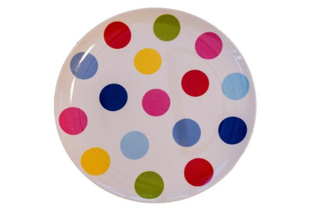 Set of 6 lightweight Jab Coupe Plates featuring colorful polka dots, perfect for stylish dining and easy cleanup.