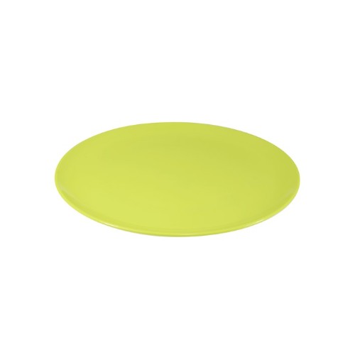 Round coupe dinner plates in apple color, made from durable melamine, ideal for elegant dining and easy cleanup.