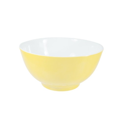 Set of 6 vibrant lemon-colored melamine bowls, durable, scratch-resistant, perfect for hot and cold dishes, and dishwasher safe.