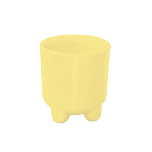Set of 6 vibrant yellow melamine egg cups perfect for serving soft-boiled eggs and adding charm to any table setting.