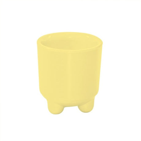 Set of 6 vibrant yellow melamine egg cups perfect for serving soft-boiled eggs and adding charm to any table setting.