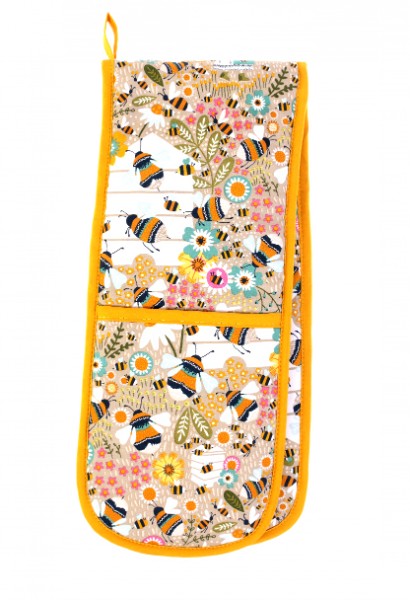 Ulster Weavers Double Oven Glove Beekeeper with whimsical bee and daisy design, 100% cotton, stylish and functional kitchen protection.