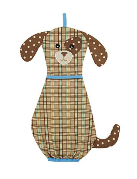 Adorable dog-shaped cotton bag saver for organizing plastic bags, adds charm to kitchens while promoting sustainable living.
