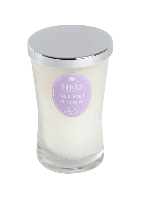 Prices Fig & Anise Large Jar Candle, 130mm tall, 84mm wide; blends fig and anise for a soothing 70-hour burn.