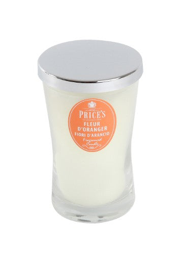 Prices Fleur D'Oranger Signature Large Jar Candle featuring an elegant design, orange blossom, and bergamot scent, burn time 70 hours.