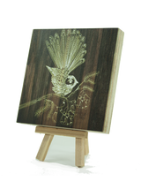 Art Block Plywood in dark wood featuring a vibrant Fantail design, perfect for eco-friendly home decor.