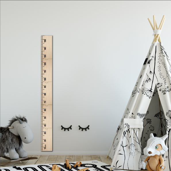 Growth Chart Ruler made of premium Pine, measuring up to 1.5 meters, ideal for tracking children's growth stylishly.