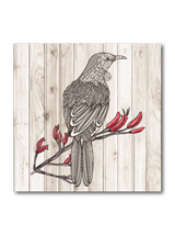 Art Block Plywood featuring a Tui design, made from eco-friendly pine, ready to hang; ideal for small spaces or as a gift.