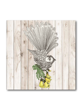 Light wood art block featuring a Fantail design, eco-friendly, 120mm, ready to hang, perfect for home decor.