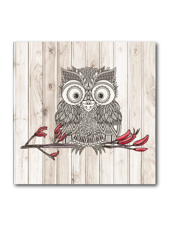 Light wood art block featuring vibrant Morepork prints on eco-friendly plywood, ready to hang, perfect for home decor.