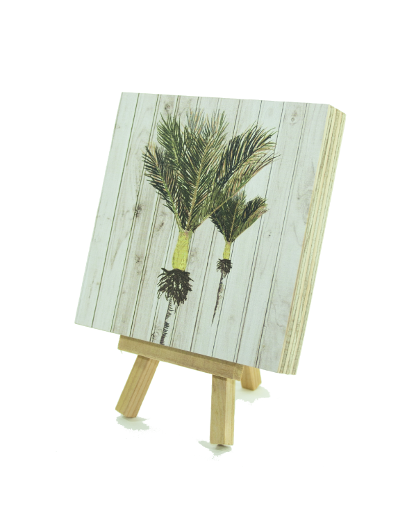 Art Block Plywood featuring a vibrant Nikau design, crafted from eco-friendly pine plywood, 120mm square, ready to hang.