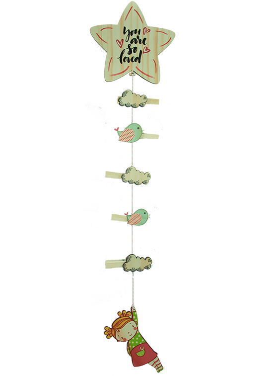 Art Pegs featuring a girl holding a star, made of eco-friendly pine veneer, ready to hang and beautifully gift-boxed.