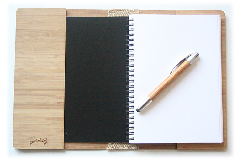 Bamboo Journal with tribal husky design, eco-friendly, A5 replaceable pages, perfect for gifting or personal use.