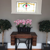 Pink and white artificial orchid in a 500mm tall vase, perfect for adding a tropical touch to any space.