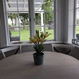 Artificial yellow lily plant in a vase, 480mm tall, adds vibrant decor to any space without upkeep.