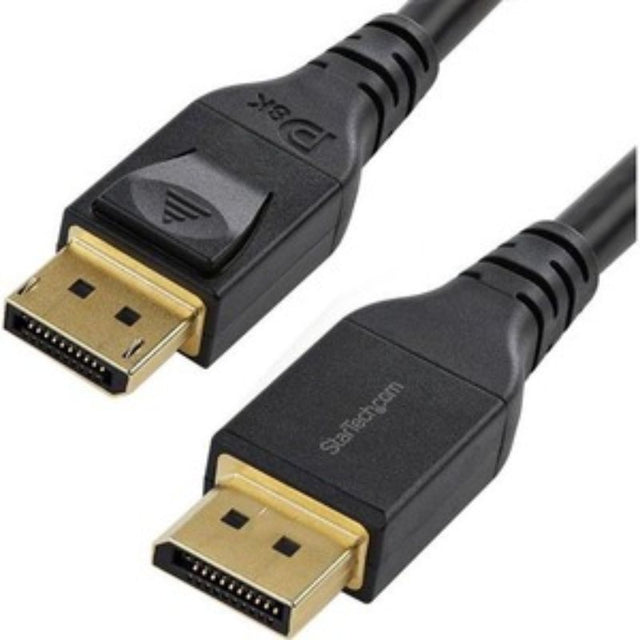 StarTech.com 13.1 ft DisplayPort 1.4 cable enabling 8K resolution, HDR, and secure connections for high-quality AV experiences.