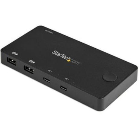 StarTech.com KVM Switchbox for 2 computers, 4K resolution, USB-C, compact design with HDMI and USB connectivity.