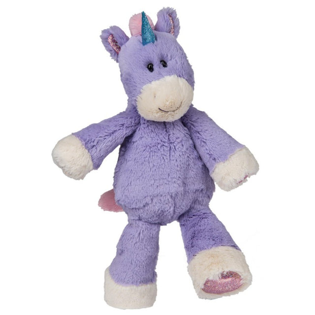 Cuddly 33cm Marshmallow Unicorn plush toy with weighted limbs, perfect for playtime and decor, machine washable.