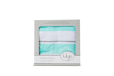 Aqua striped baby blanket with soft dual layers, perfect for snuggling and playtime, 38" x 38" cotton design.