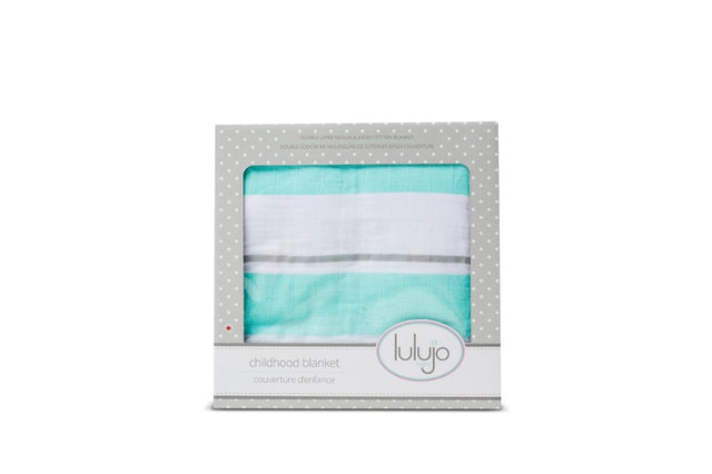 Aqua striped baby blanket with soft dual layers, perfect for snuggling and playtime, 38" x 38" cotton design.