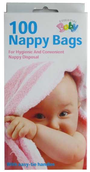 Nappy Disposal Bags with easy-tie handles, 100 bags for hygienic diaper disposal, leak-proof and scent-blocking.