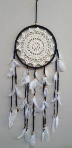 Black crochet dream catcher wall decor, 70x22cm, ideal for bedrooms and nurseries, symbolizing protection and positivity.