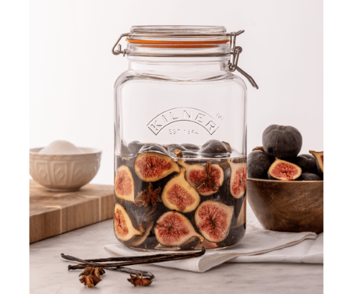 Square Clip Top Jar (3 Litre) by Kilner, perfect for preserving food, made of durable glass with a classic design.