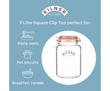 Kilner 3 Litre Square Clip Top Jar, perfect for preserving food and organizing pantry items sustainably and stylishly.