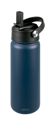 Insulated navy HydroSport Sip Bottle - Avanti 550ml, features double wall vacuum technology, BPA-free, with carry handle.