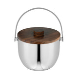 Avanti Kingston ice bucket with double wall insulation, stainless steel finish, wooden lid, and wide opening for easy ice access.