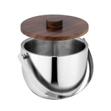 Elegant double wall ice bucket with wooden lid and stainless steel finish, ideal for entertaining and keeping ice frozen longer.