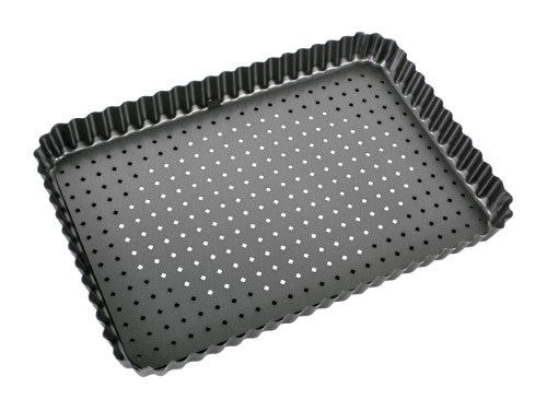 Rectangular quiche pan from Bakemaster PC, 31 x 21 x 3.5 cm, non-stick for perfect baking and easy cleanup.