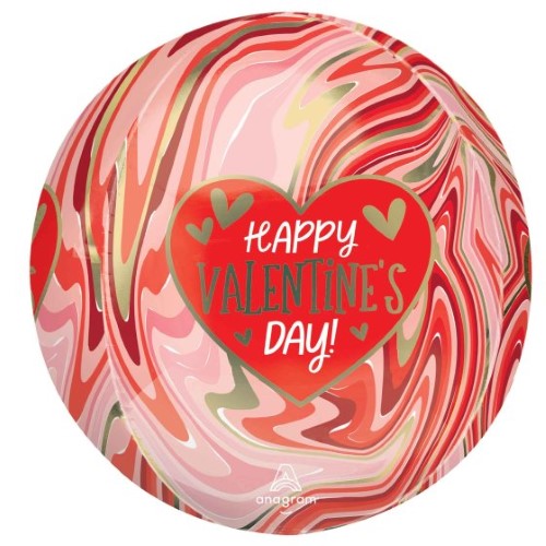 Colorful Orbz Happy Valentine's Day Twisty Marble balloon, self-sealing, 38cm x 40cm, perfect for festive love-filled celebrations.