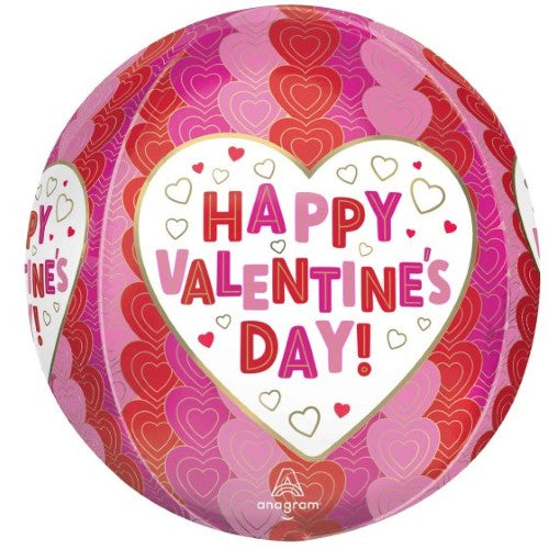 Colorful heart-themed Orbz balloon for Valentine's Day celebrations, measuring 38cm x 40cm, adding joy and romance to any occasion.