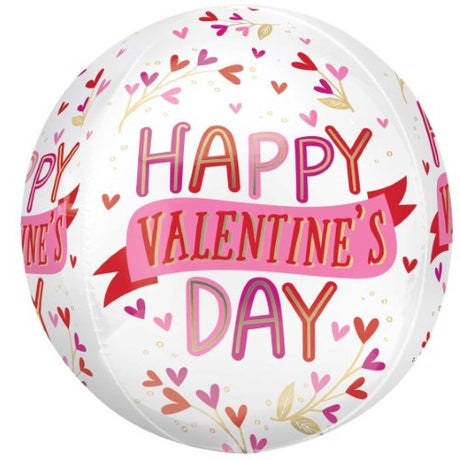 Orbz Happy Valentine's Day balloon features a botanical design, perfect for romantic celebrations and hassle-free decoration.