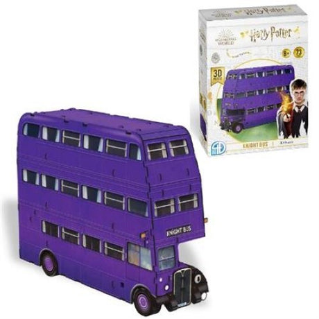 3D paper model of the Knight Bus from Harry Potter, featuring 73 pieces, vibrant colors, and easy assembly without glue.