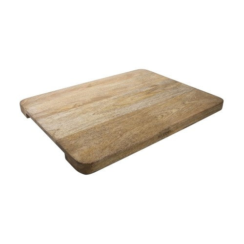 Mango wood cutting board with unique grain, 38x29cm, antibacterial, eco-friendly, durable for everyday kitchen use.