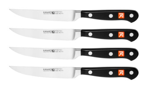 Kamati Classic Steak Knife Set (4pcs) featuring German stainless steel blades, precise edges, and ergonomic grips for effortless cutting.